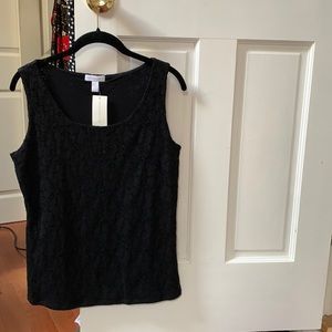 NWT- Charter Club black lace sleeveless shell. Size M